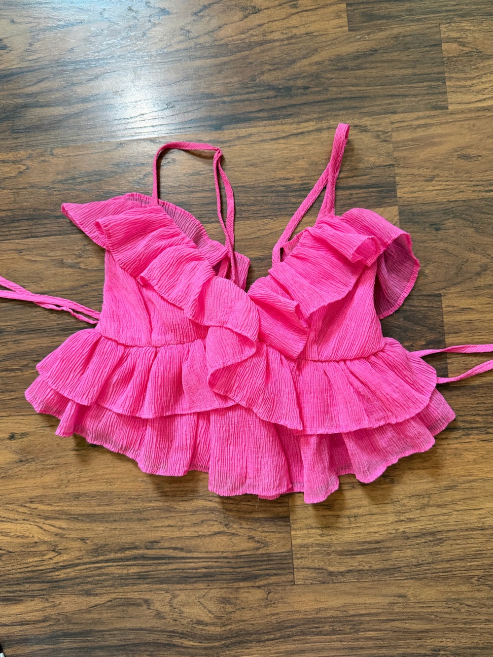 Hot Pink Ruffle Cropped Tank Top